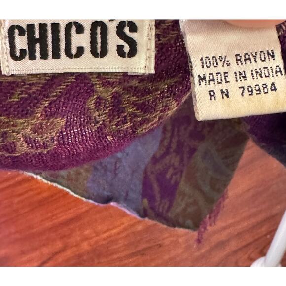 Chicos Two Sided Paisley Striped Fringe Scarf 100% Rayon - Picture 4 of 5